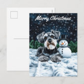 Schnauzer en Sneeuwman Kerstmis Feestdagenkaart (Voorkant / Achterkant)