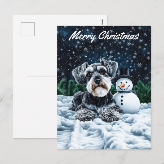 Schnauzer en Sneeuwman Kerstmis Feestdagenkaart (Voorkant / Achterkant)