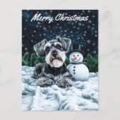 Schnauzer en Sneeuwman Kerstmis Feestdagenkaart (Voorkant)