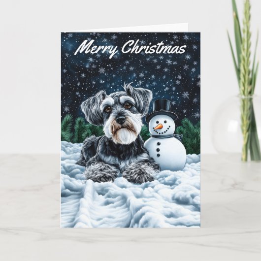 Schnauzer en Sneeuwman Kerstmis Kaart (Voorkant)
