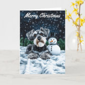 Schnauzer en Sneeuwman Kerstmis Kaart (Gele Bloem)
