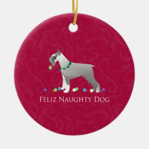 Schnauzer Feliz Naughty Dog-kerstontwerp Keramisch Ornament