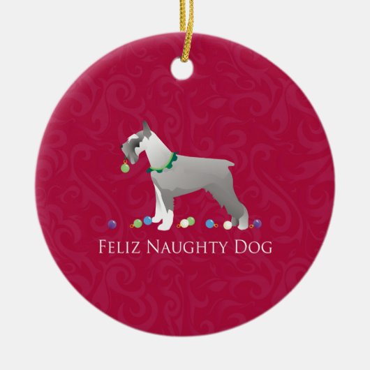 Schnauzer Feliz Naughty Dog-kerstontwerp Keramisch Ornament (Voorkant)