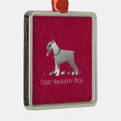 Schnauzer Feliz Naughty Dog-kerstontwerp Metalen Ornament (Rechts)
