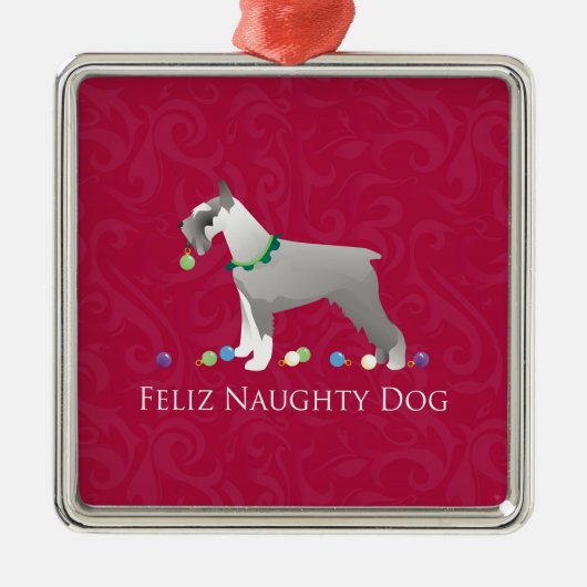 Schnauzer Feliz Naughty Dog-kerstontwerp Metalen Ornament (Voorkant)