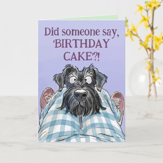 Schnauzer Funny Hungry Birthday Greetings Kaart (Gele Bloem)