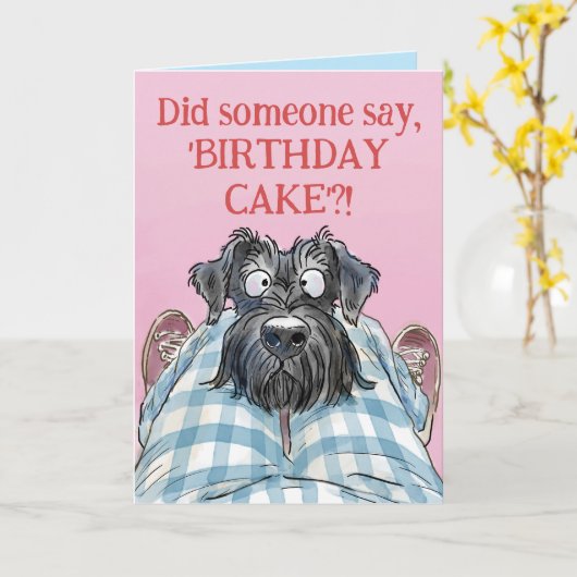 Schnauzer Funny Hungry Birthday Kaart (Gele Bloem)