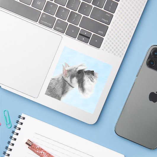 Schnauzer (Giant, Standard) Schnauzer - Dog Art Sticker (Laptop met iPhone)