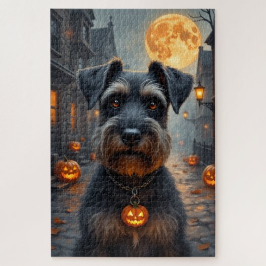 Schnauzer gotische Halloween-portretkunst Legpuzzel (Verticaal)
