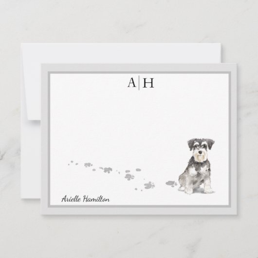 Schnauzer Gray Border Monogram Gepersonaliseerd Notitiekaartje (Voorkant)