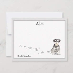 Schnauzer Gray Border Monogram Gepersonaliseerd Notitiekaartje