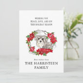 Schnauzer grijs Waterverf Poinsettia Kerst Feestdagenkaart (Staand voorkant)