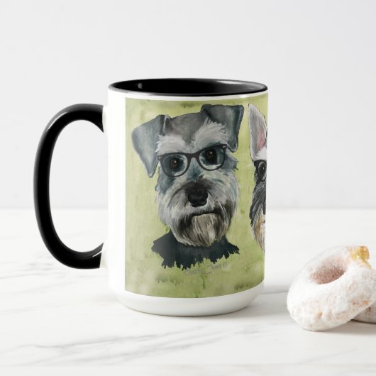 Schnauzer Groovy Glasses Coffee Mok (Met donut)