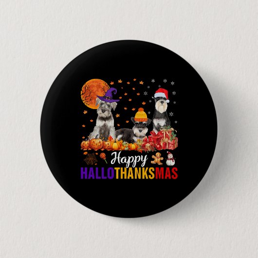 Schnauzer Hallothanksmas Halloween Thanksgiving Xm Ronde Button 5,7 Cm (Voorkant)
