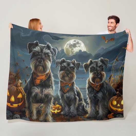 Schnauzer Halloween Griezelig Fleece Deken (In situ)