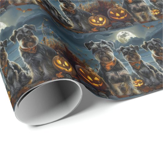 Schnauzer Halloween Spooky Cadeaupapier (Rol Hoek)