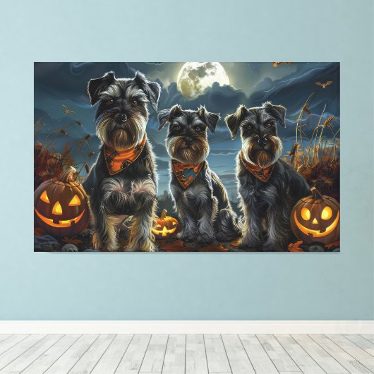 Schnauzer Halloween Spooky Canvas Afdruk (Insitu (Houten vloer))