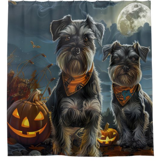 Schnauzer Halloween Spooky Douchegordijn (Voorkant)