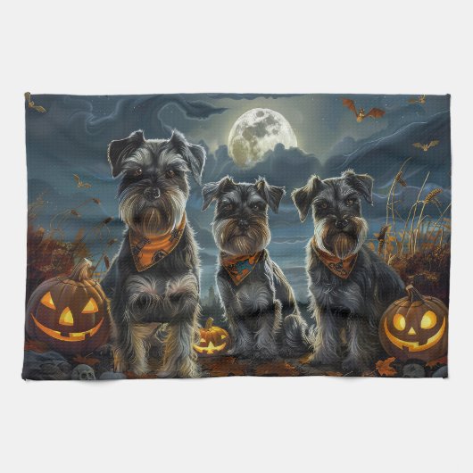 Schnauzer Halloween Spooky Theedoek (Horizontaal)