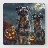 Schnauzer Halloween Spooky Vierkante Klok (Voorkant)