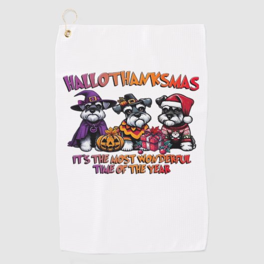 Schnauzer Halloween Thanksgiving Christmas Classic Golfhanddoek (Voorkant)