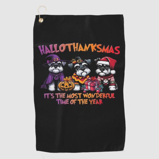 Schnauzer Halloween Thanksgiving Christmas Classic Golfhanddoek (Voorkant)