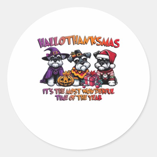 Schnauzer Halloween Thanksgiving Christmas Classic Ronde Sticker (Voorkant)