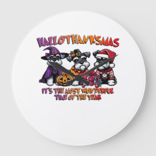 Schnauzer Halloween Thanksgiving Kerstmis Klassiek Grote Klok