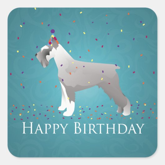 Schnauzer Happy Birthday Design Vierkante Sticker (Voorkant)