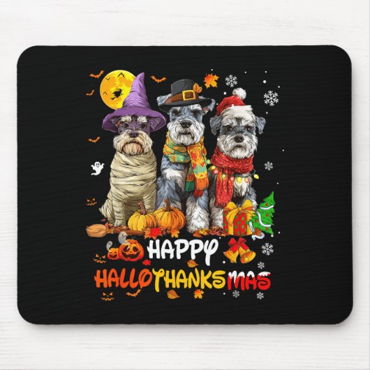 Schnauzer Happy Hallothanksmas Dog Lover Christmas Muismat (Voorkant)