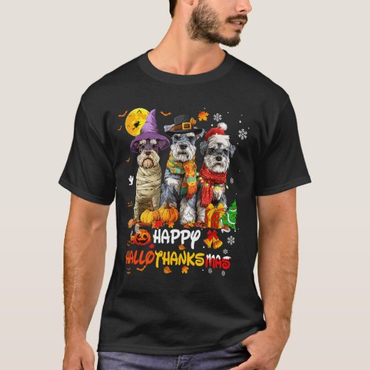 Schnauzer Happy Hallothanksmas Dog Lover Christmas T-shirt (Voorkant)