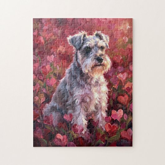 Schnauzer Hartvormige Wilde Bloemen Legpuzzel (Verticaal)