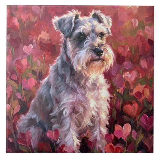 Schnauzer Hartvormige Wilde Bloemen Tegeltje (Voorkant)