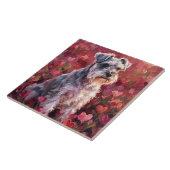 Schnauzer Hartvormige Wilde Bloemen Tegeltje (Zijkant)