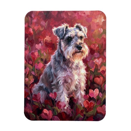 Schnauzer Heart Shaped Wildflowers Flexible Magneet (Verticaal)