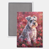 Schnauzer Heart Shaped Wildflowers Magneet (Voorkant / Achterkant)