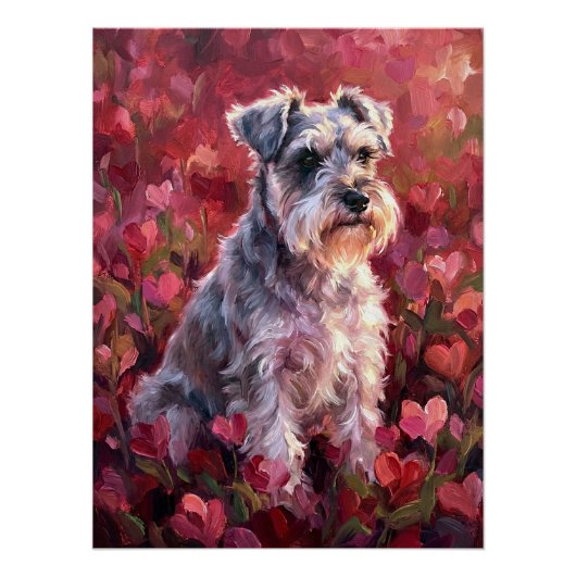 Schnauzer Heart Shaped Wildflowers Perfect Poster (Voorkant)