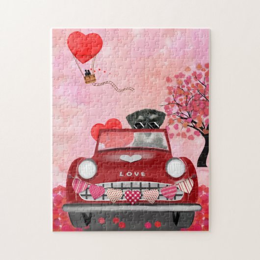Schnauzer-hond auto met harten Valentijnsdag  Legpuzzel (Verticaal)