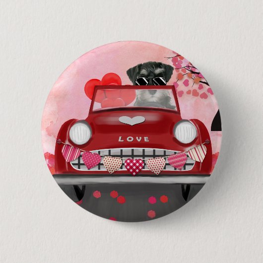 Schnauzer-hond auto met harten Valentijnsdag  Ronde Button 5,7 Cm (Voorkant)