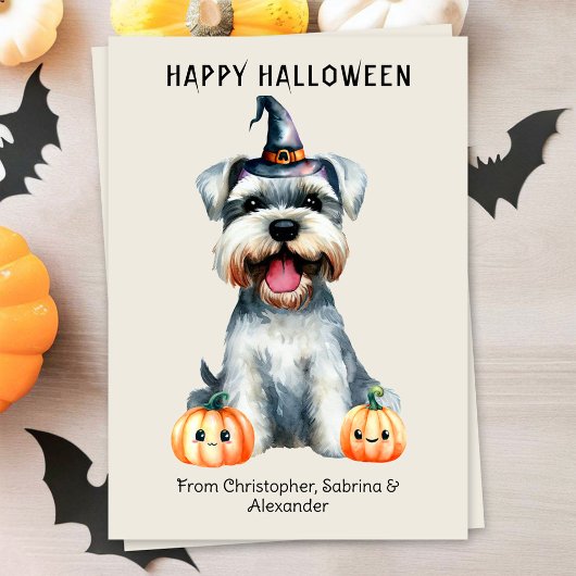 Schnauzer Hond Gelukkig Halloween Feestdagenkaart