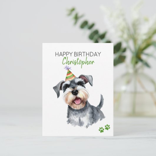 Schnauzer Hond Gepersonaliseerd Gelukkige Verjaard Briefkaart (Staand voorkant)