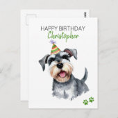Schnauzer Hond Gepersonaliseerd Gelukkige Verjaard Briefkaart (Voorkant / Achterkant)