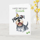 Schnauzer Hond Gepersonaliseerd Gelukkige Verjaard Kaart (Gele Bloem)