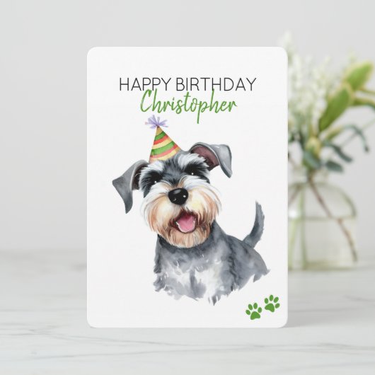 Schnauzer Hond Gepersonaliseerde Gelukkige Verjaar Kaart (Staand voorkant)