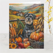 Schnauzer Hond Herfst Oogst Dankdag Kaart (Gele Bloem)