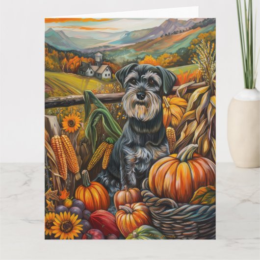 Schnauzer Hond Herfst Oogst Dankdag Kaart (Voorkant)