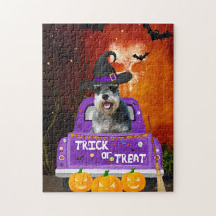 Schnauzer Hond in Halloween Truck Legpuzzel