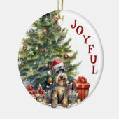 Schnauzer Hond in Kerstverlichting Keramisch Ornament (Links)