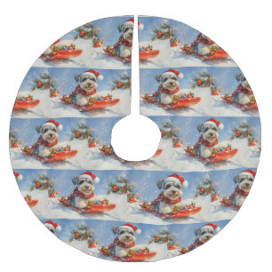 Schnauzer-hond in slee Laat het sneeuwen Kerstmis Kerstboom Rok