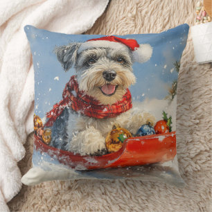 Schnauzer-hond in slee Laat het sneeuwen Kerstmis Kussen